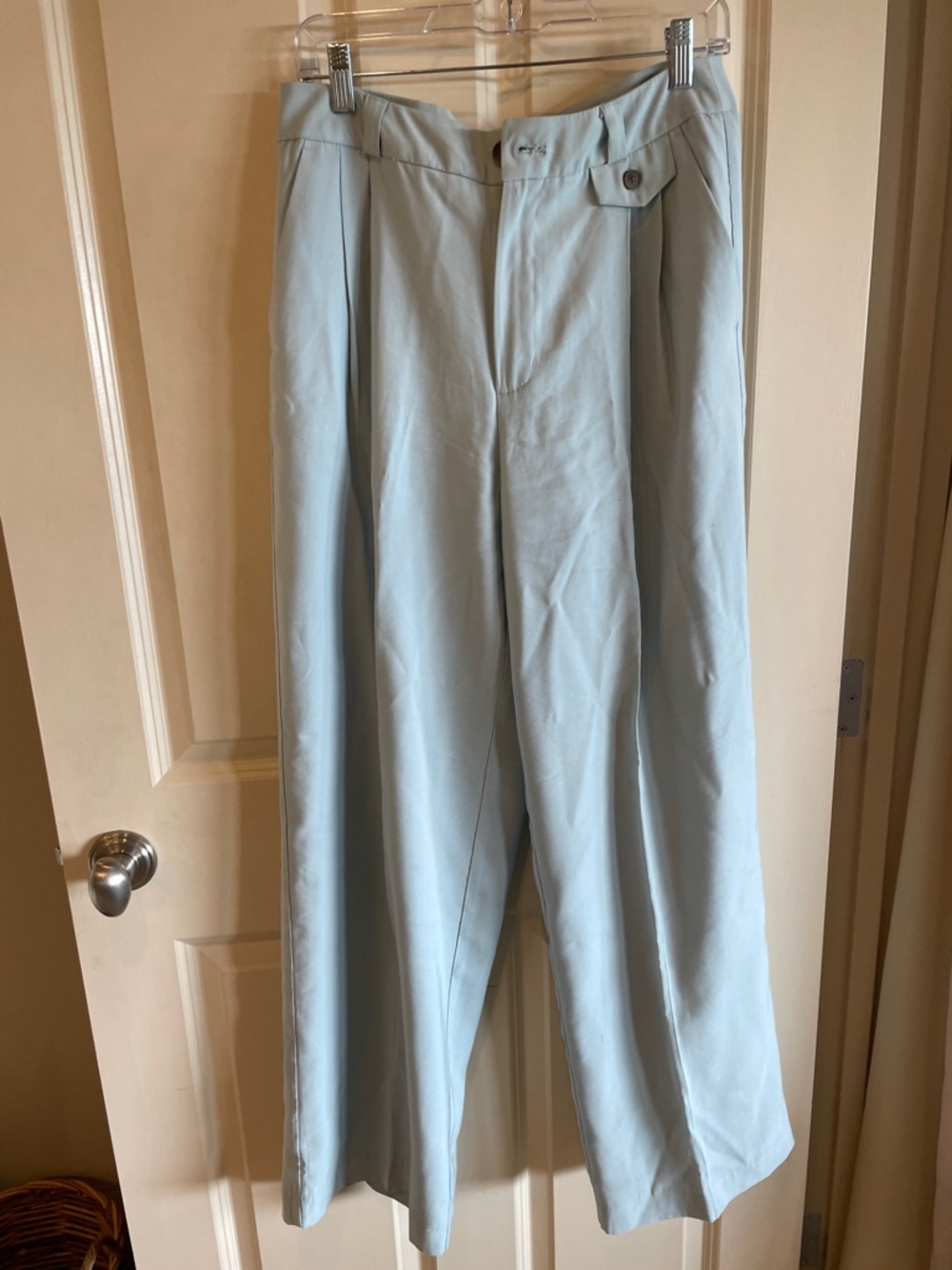 a new day Light Blue Pleated Wide Leg Trousers with Asymmetric Pocket Details